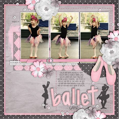 Ballet Camp - Scrapbook.com Ballet Scrapbook Ideas, Dance Scrapbook Pages, Ballerina Scrapbook Layouts, Ballet Scrapbook Layouts, Dance Scrapbook Layouts, Scrapbook Ballet, Scrapbooking Dance, Scrapbooking Sports, Camping Scrapbook