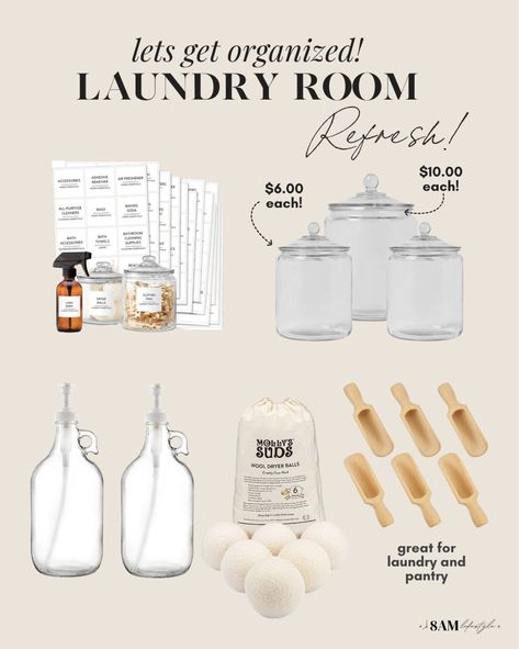 Laundry Room Organization Containers, Target Laundry Room Organization, Laundry Room Ideas Organization Cabinets, Pretty Laundry Detergent Storage, Laundry Organization Detergent, Glass Jars Laundry Room, Laundry Pod Organization, Aesthetic Laundry Organization, Laundry Room Organization Amazon