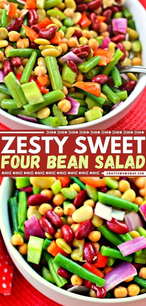 5 reviews · 20 minutes · Vegan Gluten free · Serves 8 · Make this recipe for your next family reunion, potluck, picnic, or party! Filled with flavor from any four beans of your choice and a zesty sweet dressing, this delectable salad the perfect quick and… More 5 Bean Salad Recipe, Cold Bean Salad, 5 Bean Salad, Five Bean Salad, Four Bean Salad, Meal Sides, Sweet Dressing, Bean Salad Recipe, Sides Dishes