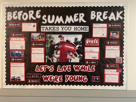 Bulletin Board with black background, red accents and variety of photos/text displayed

“Before Summer Break Takes You Home Let’s Live While We’re Young”

Image of Take Me Home album cover

Spotify codes displayed across board Bulletin Board Template Aesthetic, Bulletin Board Collage Ideas, Bulletin Design Ideas, Information Board Design Classroom, Bulletin Board Aesthetic Ideas, Bulletin Board Design Aesthetic, Bulletin Board Layout, Mading Sekolah Ideas, Contoh Mading Aesthetic