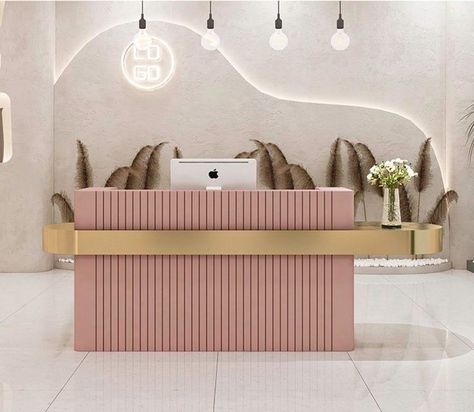 Boutique Reception, Elegant Office Desk, Nail Salon And Spa, Reception Desk Design, Drawing Interior, Elegant Office, Small Paint, Cash Register, Reception Desk