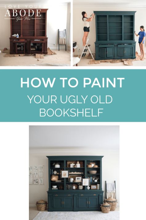 How we painted our ugly beastly bookshelf - Love Your Abode Check out how we painted our ugly bookshelf over the weekend. Bookshelf Makeover, Bookcase Makeover, Painting Bookcase, Old Bookshelves, Painted Bookshelves, Scandinavian Design Living Room, Write A Blog, Wood Bookshelves, Piano Room