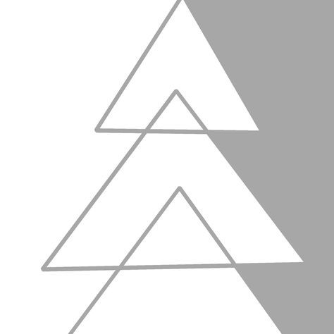 Triple triangles are stacked with a white center. Outlined in grey with two smaller triangles in the center. Outer edges are shaded in grey on the right and bright white on the left. Triple Triangle Tattoo, Triangles, Bright White, Triangle Tattoo, Shades, Tattoos, Grey, White