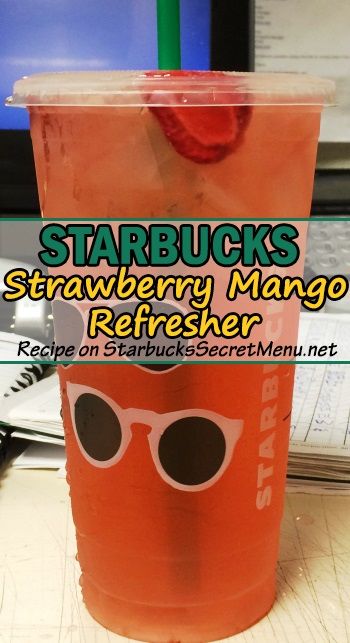 Try ‪#‎Starbucks‬ Strawberry Mango Refresher! Fun, fruity and oh so refreshing! ‪#‎StarbucksSecretMenu‬ Mango Refresher Starbucks, Mango Refresher, Half Strawberry, Refresher Starbucks, Starbucks Hacks, Starbucks Secret Menu Recipes, Starbucks Strawberry, Starbucks Drinks Diy, Secret Starbucks Recipes