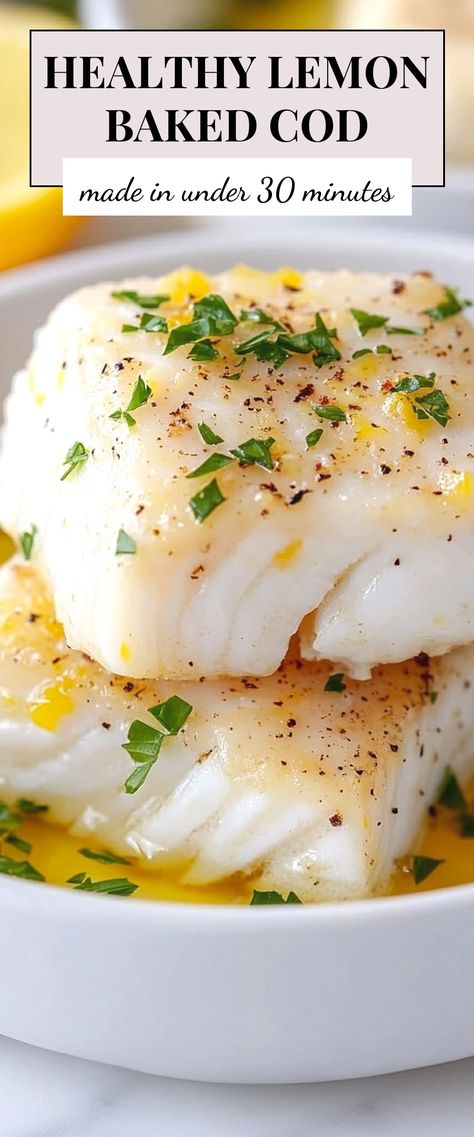 Image for Healthy Lemon Baked Cod White Cod Recipes, Healthy Cod Fish Recipes, Lemon Baked Cod, Pickled Fish, Cod Fish Recipes, Baked Cod, Cod Recipes, Cod Fish, Fresh Fish