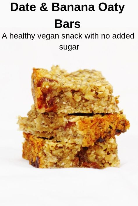 These date and banana oaty bars are perfect if you're looking for healthy homemade recipes for after school snacks.  With no added sugar and just naturally sweetened by the dates and banana they are a tasty alternative to traditional sugar-laden flapjacks. Perfect for a healthy breakfast too. #healthy #snacks #breakfastbars #dates #bananas Recipes For After School, Homemade Bars, Sweet Potato Chocolate, Paleo Cake, Sugar Free Snacks, Best Protein Bars, Daniel Fast Recipes, Sweet Potato Brownies, Slab Pie