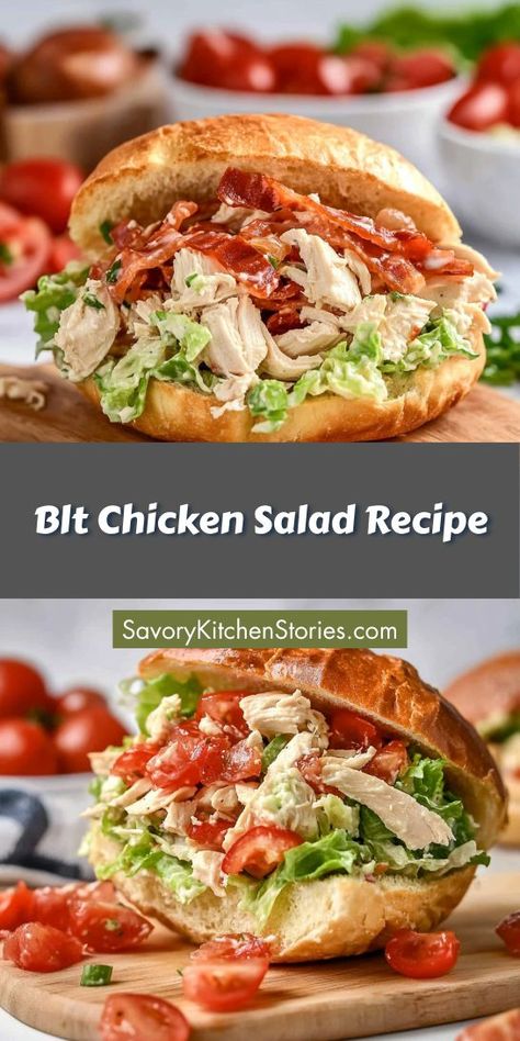 Looking for a refreshing twist on classic flavors? This BLT Chicken Salad Recipe combines crispy bacon, juicy chicken, and fresh greens for a light dinner that satisfies. Save this recipe for easy meal prep on busy nights and enjoy a delicious, guilt-free meal anytime! Chicken Salad Blt Sandwich, Blt Chicken Salad Sandwich, Blt Chicken Salad Recipe, Chicken Salad Melt, Chicken Blt Sandwich, Blt Chicken Salad, Blt Chicken, Smoked Chicken Salad, Hot Chicken Salads