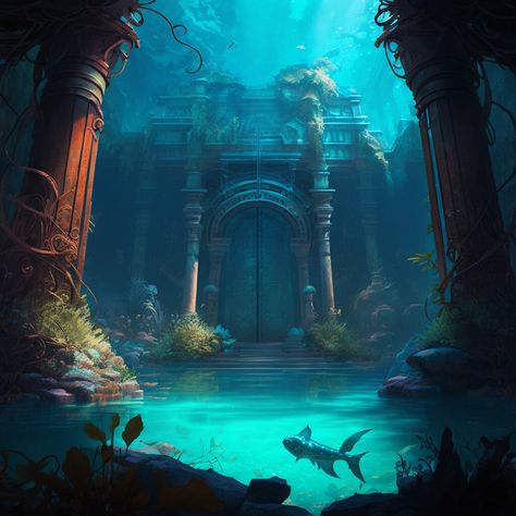 Ancient Atlantis, The Lost City Of Atlantis, City Of Atlantis, Lost City Of Atlantis, Survival Project, The Lost City, Underwater Painting, Underwater Theme, Underwater City