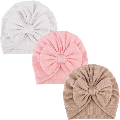 PRICES MAY VARY. Material: These bow turban hats for baby girls crafted from high-quality polyester which is super stretchy, soft, and incredibly comfortable for your baby. What's more, the lightweight, stretchy fabric can make the baby’s sweet little head stay comfortable. Size: Measuring approximately 17cm/6.7 inches in width and 16cm/6.3 inches in height, these baby girl turban hats are designed to be soft and stretchable for babies girls aged 3-12 Months. Color: There are multiple choices wi Newborn Bow Hat, Bow Turban, Baby Hospital Hat, Baby Turban Hat, Girl Hats, Newborn Hospital Hats, Baby Girl Hat, Newborn Beanie