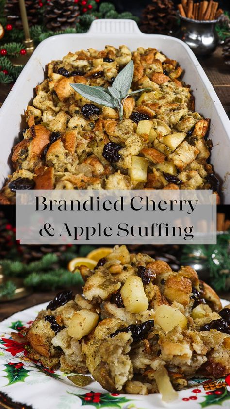 Brandied cherry and apple stuffing is a delicious twist on the traditional Christmas stuffing, infused with a touch of elegance and a burst of fruity and spiced flavours! This stuffing is the perfect side dish for Christmas dinner or Thanksgiving. Fruit Stuffing, Christmas Stuffing, Apple Stuffing, Family Christmas Dinner, Christmas Side Dishes, Thanksgiving Stuffing, Dried Cherries, Fresh Apples, Perfect Side Dish