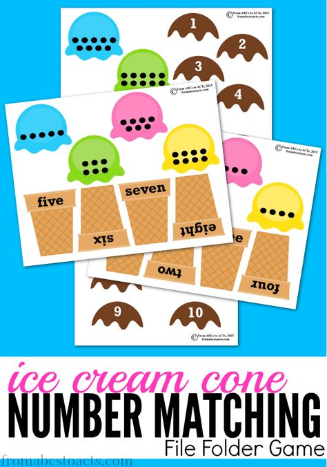 As the weather warms up, enjoy the summer heat with this cool ice cream cone themed number matching file folder game! Preschool Math Games, File Folder Activities, Summer Preschool, File Folder Games, Folder Games, Numbers Preschool, Math Activities Preschool, Preschool Theme, Math Numbers