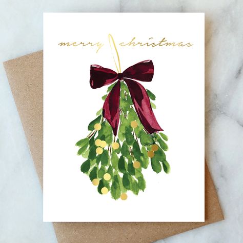 Mistletoe Christmas Card - Set of 6 | Faire.com Painted Mistletoe, Merry Crisis, Craft Envelope, Mistletoe Christmas, Watercolor Patterns, Watercolor Ideas, Xmas Ideas, Holiday Greeting, Watercolor Christmas