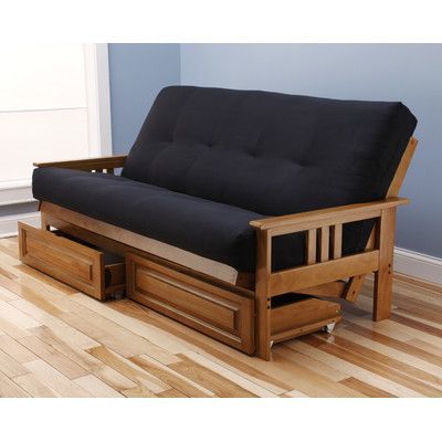 Kodiak Furniture Monterey Suede Storage Drawers Futon and Mattress Mattress Color: Black, Frame Finish: Butternut