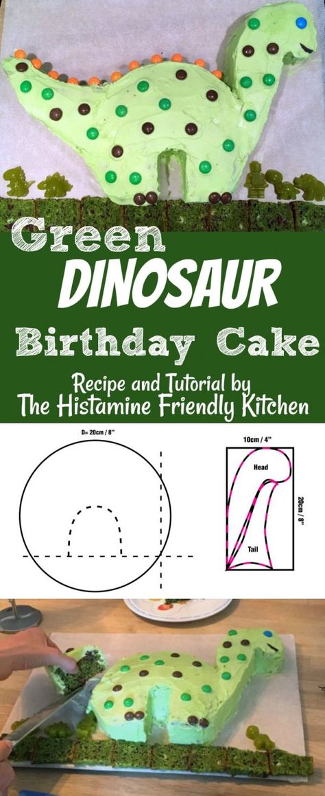 Dinosaur Cake Diy, Dinosaur Shaped Cake, Green Dinosaur Cake, Dinosaur Cake Tutorial, Birthday Cake Dinosaur, Dinasour Birthday, Dinosaur Birthday Cake, Boys Cake, Dino Cake