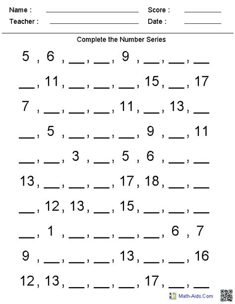 worksheets, you can input the range or type and they create a worksheet Number Series Worksheets, Number Pattern Worksheet For Grade 1, Number Sequence Worksheet, Complete The Pattern Worksheet, Number Counting, First Grade Math Worksheets, Math Addition Worksheets, English Worksheets For Kindergarten, Math Patterns