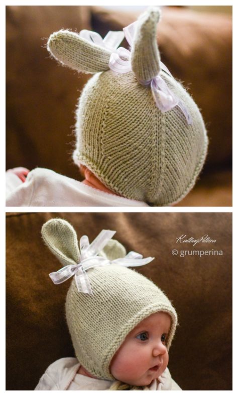 Baby Bunny Bonnet Free Knitting Pattern & Paid - Knitting Pattern Bunny Hat Knitting Pattern Free, Knit Baby Bonnet Pattern Free, Bunny Hat Knitting Pattern, Baby Bonnet Pattern Free, Easter Knitting, Bunny Cap, Baby Bunny Hat, Baby Bonnet Pattern, Bunny Bonnet