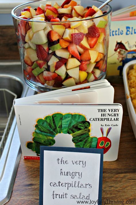 Book Themed Food, Fruit Party Theme, Book Themed Birthday Party, Book Birthday Parties, Book Themed Party, Storybook Baby Shower, Hungry Caterpillar Birthday, Hungry Caterpillar Party, Themed Food