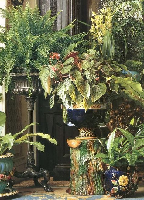 oh the Victorian pots, the Victorian metal plant stand, the plants...love-love-love this garden room!!: Deco Nature, Indoor Gardens, Interior Plants, Garden Containers, Room With Plants, Garden Room, Plant Life, Indoor Garden, Plant Stand