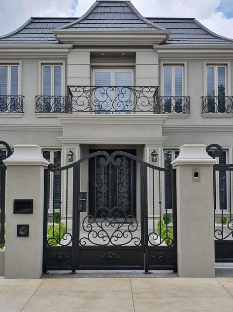 Fence Balcony, Wrought Iron Gate Designs, Pedestrian Gate, Wrought Iron Fence, Iron Gate Design, Wrought Iron Gate, Wrought Iron Fences, Wrought Iron Doors, House Gate Design