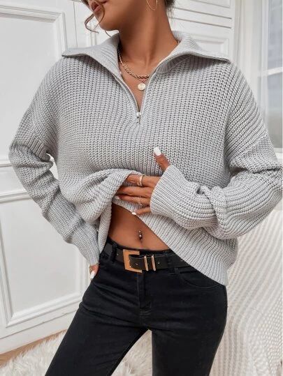 WishList | SHEIN Tasman Slippers Outfits, Slipper Outfit, Zipper Sweater, Drop Shoulder Sweater, Business Formal Dress, Coachella Dress, Italy Outfits, Women Sweaters, Zippered Sweater