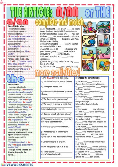 Article A An The Worksheets, Definite Article The Worksheet, Article A And An Worksheet, Articles A An The, Article The Worksheet, A An The Articles Worksheets, A An The Worksheet, Indefinite Articles, Definite And Indefinite Articles