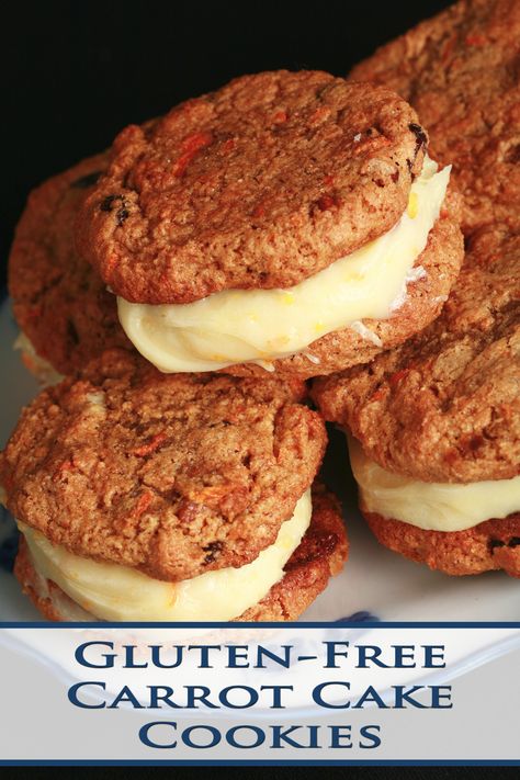 Gluten Free Carrot Cookies, Gluten Free Carrot Cake Cookies, Gluten Free Sandwich Cookies, Gluten Cookies, Whoopi Pies, Carrot Cake Sandwich Cookies, Carrot Cake Cookies Recipe, Cake Cookies Recipe, Gf Treats