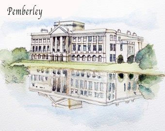 Jane Austen Watercolor, Pride And Prejudice Watercolor, Jane Austen Quotes, Jane Austen Novels, Houses In France, Jane Austin, Jane Austen Books, Mr Darcy, House Drawing