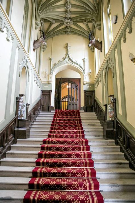 The grand staircase at Markree Castle, Ireland Markree Castle, Victorian Gothic Revival, Home Staircase, White Staircase, Castle Ireland, Irish Houses, Small Castles, Castle Pictures, Irish Castles