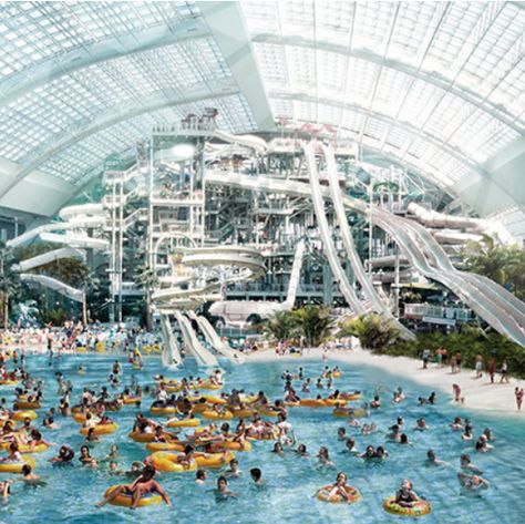 It's got a theme park, water park, and shopping center. Shaded Garden, Fake Fire, Indoor Water Park, Luxury Mansions, Hudson County, Aqua Park, Park Design, Wave Pool, Great Wolf Lodge