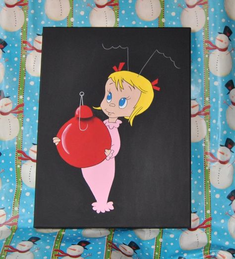 Cindy Lou Christmas paintings. Movie Crafts, Living Room Christmas, Grinch Party, Christmas Canvas Art, Holiday Kids, Grinch Christmas Decorations, Christmas Paintings On Canvas, Christmas Rock, Cindy Lou