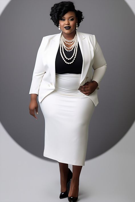 Plus Size Church Outfits Black Women, White Suit Outfit, Elegant Plus Size Outfits, Ladies Suits, Plus Size Tips, Suit Outfit, Christmas Wear, Black White Outfit, Church Fashion