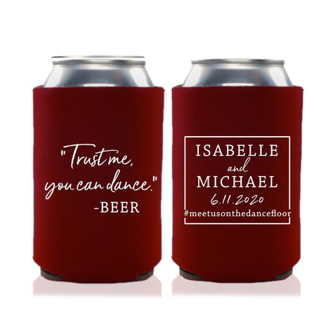 Funny wedding koozies for the ultimate wedding bar Coozie Sayings For Weddings, Wedding Coozies Sayings Unique, Wedding Coozy Sayings, Wedding Can Koozies Sayings, Funny Wedding Beer Coozies, Wedding Beer Coozie, Funny Wedding Favors, Brewery Wedding, Wedding Koozies