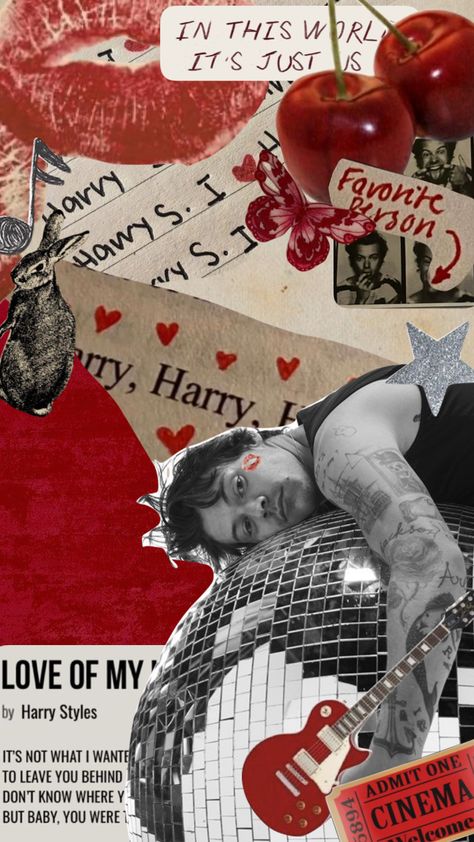 #harrystyles #harry #treatpeoplewithkindness #red #music #collage #loveontour #myfirstshuffle #aesthetic #vintage Harry Styles Valentines Day Wallpaper, Harry Styles Red Wallpaper, Harry Styles Collage Wallpaper, Red Posters, Background Computer, Harry Styles Aesthetic, Music Collage, One Direction Harry Styles, Harry Styles Wallpaper