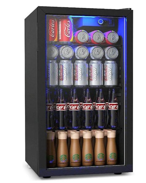 DORTALA 120 Can Beverage Refrigerator and Cooler Mini Fridge with Glass Door for Soda Beer or Wine Small Drink Dispenser Machine for Office or Bar Refrigerator Ideas, Cool Mini Fridge, Drink Fridge, Drink Cooler, Beer Fridge, Beverage Fridge, Mini Refrigerator, Soda Drink, Interior Led Lights