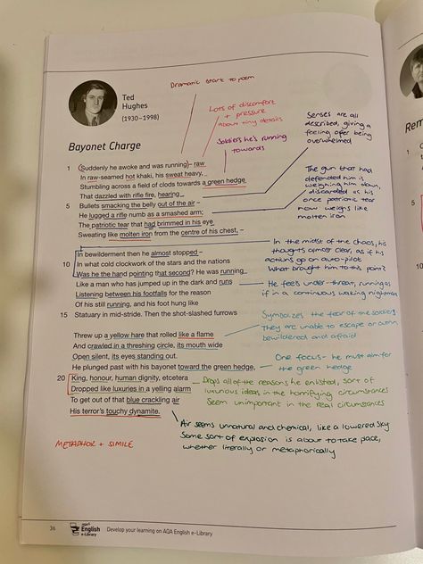 bayonet charge english gcse aqa poem annotation Bayonet Charge Annotations, Bayonet Charge Analysis, Poem Annotation, Bayonet Charge, English Literature Poems, Literature Poems, Gcse Poems, Poetry Notes, English Gcse Revision