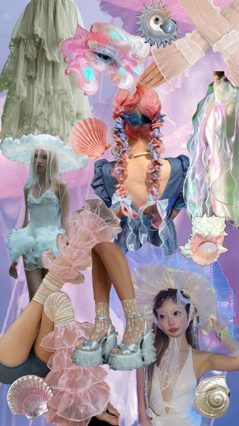 Jellyfish, colorful, flowy, pastel, seashell, costume, makeup Mystical Clothes, Jellyfish Costume Diy, Eeyore Costume, Jellyfish Halloween Costume, Aesthetic Costumes, Jellyfish Halloween, Witches And Warlocks, Sea Costume, Jellyfish Costume