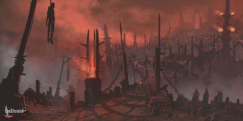 Hellraid concept art depicts a surreal, twisted Hell Medieval Environment, Crow Demon, Demon Gif, Gif Art, Dark Creatures, The Catacombs, Marvel Characters Art, Fantasy Background, My Fantasy World