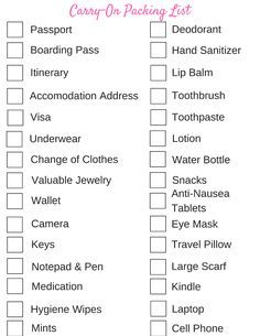 Carryon Packing List, Carry On Packing List, Carryon Packing, Travel Hacks Airplane, Vacation Checklist, Travel Packing Checklist, Travel Trailer Camping, Checklist Printable, Carry On Packing