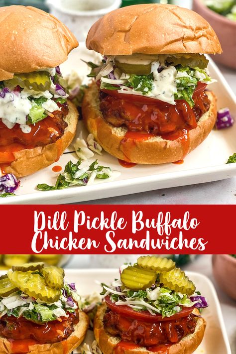 Chicken On A Bun, Dill Pickle Salad, Buffalo Chicken Thighs, Sandwiches Ideas, Pickle Salad, Chicken Pickle, Dill Chicken, Tyson Chicken, Buffalo Burgers