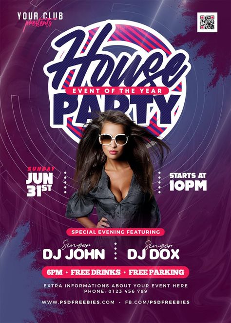 House Party Event Design PSD – PSDFreebies.com House Party Flyer Background, House Party Poster Design, House Party Poster, House Party Flyer, Party Poster Design, Party Flyer Design, Advert Design, Free Psd Flyer Templates, Free Psd Flyer