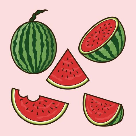 Watermelon Cartoon Drawing, Watermelon Drawing Aesthetic, Watermelon Illustration Cute, Watermelon Tattoo Black And White, Easy Watermelon Drawing, Watermelon Slice Drawing, Cute Watermelon Drawing, Cute Fruit Drawings, Melon Tattoo