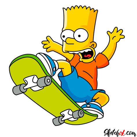 How to draw Bart Simpson on a skateboard - Step by step drawing tutorials Bart Simpson Drawing, Bart Simpson Art, Simpsons Tattoo, Simpsons Drawings, Skateboard Aesthetic, Nyc Artist, Simpsons Art, The Simpson, Skateboard Art