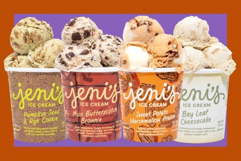 We Tried Every New Fall Ice Cream Flavor From Jeni’s — Here Are the Reviews Fall Ice Cream Flavors, Rye Cookie, Sweet Potato Marshmallow, Fall Ice Cream, Praline Cheesecake, Butterscotch Brownies, Jeni's Ice Cream, Sweet Potatoes With Marshmallows, Almond Brittle