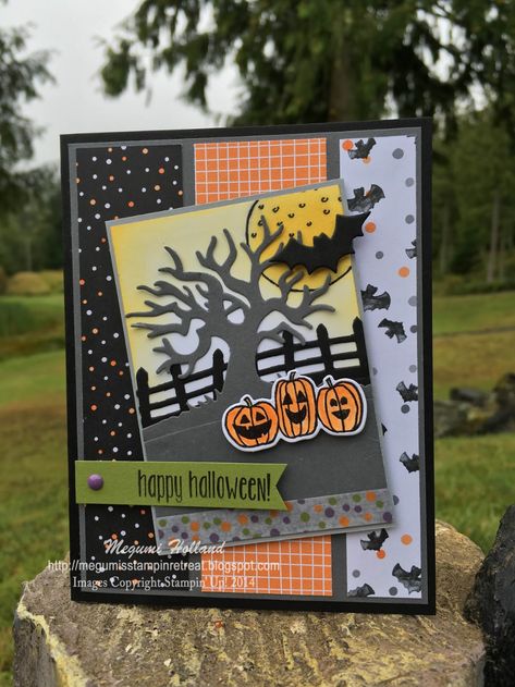 Diy Paper Crafts Ideas, Easy Diy Paper Crafts, Stampin Up Halloween, Paper Crafts Ideas, Carte Halloween, Halloween Cards Handmade, Halloween Scene, Cricut Cards, Halloween Card