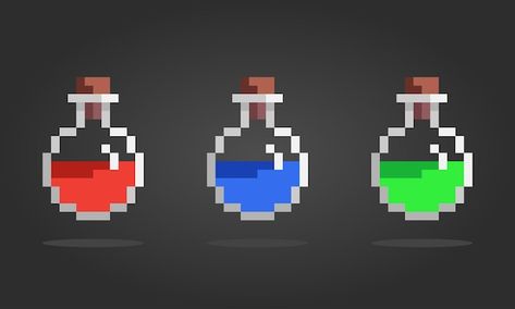 Pixel Art Potion Bottle, Pixel Potion Bottle, Pixel Potion, Healing Potion, Poison Bottle, Easy Pixel Art, Magic Potion, Pixel Art Games, Flower Video