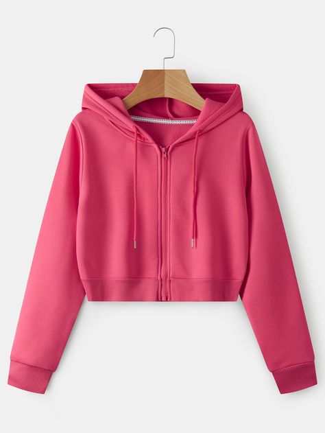 Hot Pink Casual  Long Sleeve Polyester Plain Zip Up  Slight Stretch Fall/Winter Women Sweatshirts Coffee Brown Color, Thermal Hoodie, Women Sweatshirts, Cute Jackets, Cute Comfy Outfits, Simple Trendy Outfits, Cool Hoodies, Pink Outfits, Yellow Fashion