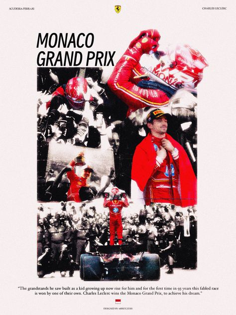 F1 Poster Design, Monaco Flag, Teenage Books To Read, 2024 Poster, Ferrari Poster, F1 Poster, Racing Car Design, Monaco Grand Prix, Charles Leclerc