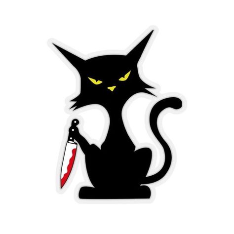 Cat With Knife, Simple Cat Drawing, Stickers Transparent, Knife Tattoo, Funny Cat Faces, Evil Cat, Fine Line Tattoos, Cut Stickers, Kiss Cut Stickers