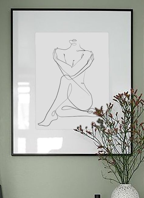 Female Canvas Art, Female Line Art Illustrations, Bathroom Line Art Drawings, Line Art Bathroom Decor, Bathroom Pictures Wall Art Ideas, Lady Line Drawing, Bathroom Line Art, Bathroom Picture Ideas Wall Art, Line Art Bathroom