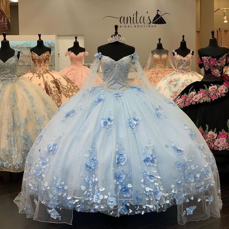 Anita’s Bridal on Instagram: “ENCHANTED! 🦋✨🧚‍♂️” Quince Planner, Baby Blue Quinceanera Dresses, Blue Quince Dress, Cinderella Quince, Baby Blue Quinceanera, Light Blue Quinceanera Dresses, Cinderella Quinceanera Themes, Light Blue Quince, Cinderella Quinceanera